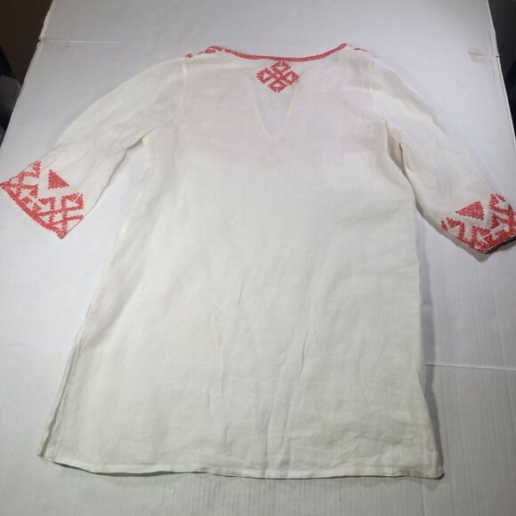 Calypso St Barth White Linen Tunic With Coral Embroidery Size XS - Picture 8 of 9